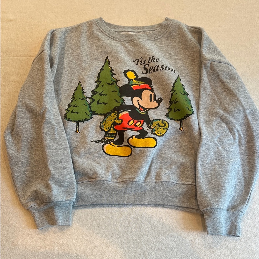 Disney Mickey Mouse Heather Gray Pullover with Black Logo
